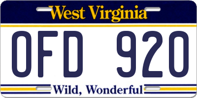 WV license plate OFD920