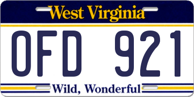 WV license plate OFD921
