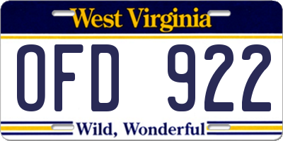 WV license plate OFD922