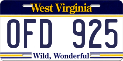 WV license plate OFD925