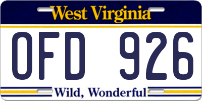 WV license plate OFD926