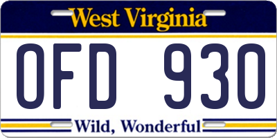 WV license plate OFD930