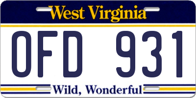 WV license plate OFD931