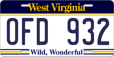 WV license plate OFD932