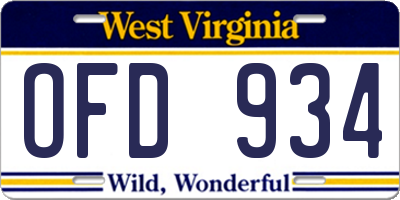 WV license plate OFD934