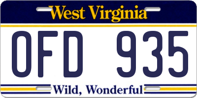 WV license plate OFD935