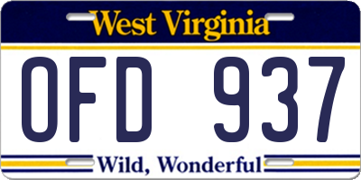 WV license plate OFD937