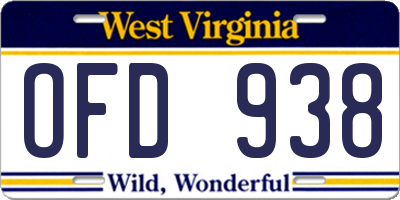 WV license plate OFD938