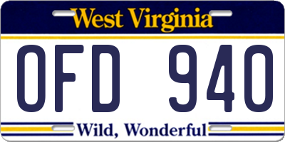 WV license plate OFD940