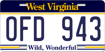 WV license plate OFD943