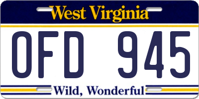 WV license plate OFD945