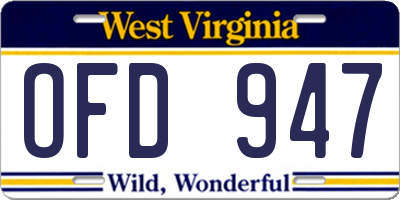 WV license plate OFD947