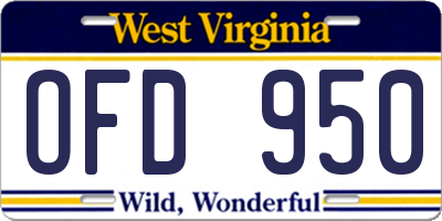 WV license plate OFD950