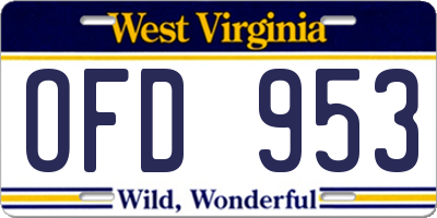 WV license plate OFD953