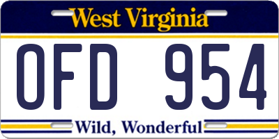 WV license plate OFD954