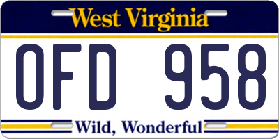 WV license plate OFD958