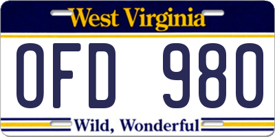 WV license plate OFD980