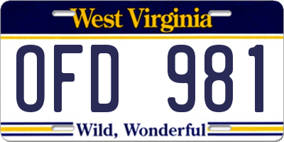 WV license plate OFD981