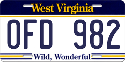 WV license plate OFD982