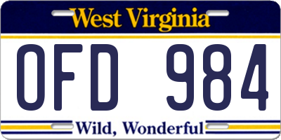 WV license plate OFD984