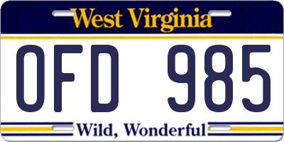 WV license plate OFD985