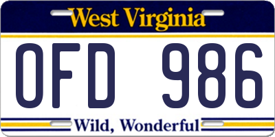 WV license plate OFD986
