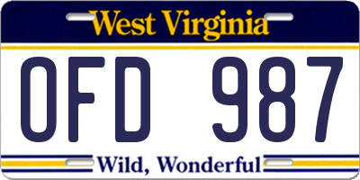 WV license plate OFD987