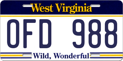 WV license plate OFD988