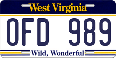 WV license plate OFD989