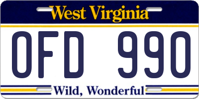 WV license plate OFD990