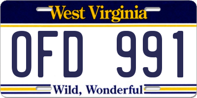 WV license plate OFD991
