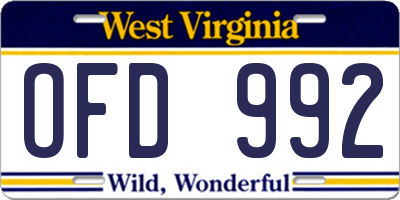 WV license plate OFD992