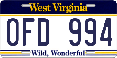 WV license plate OFD994