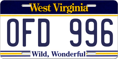 WV license plate OFD996