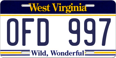 WV license plate OFD997