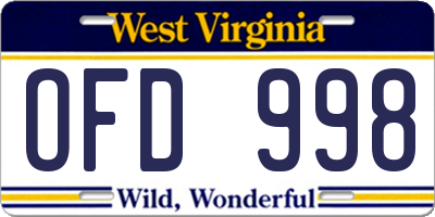 WV license plate OFD998