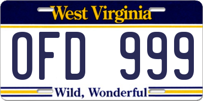 WV license plate OFD999