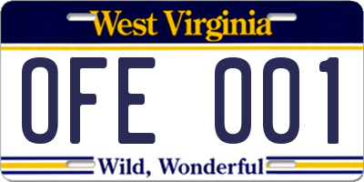WV license plate OFE001