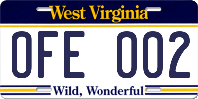 WV license plate OFE002