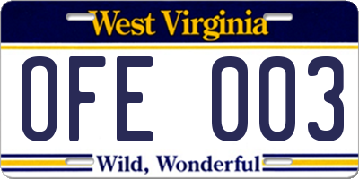WV license plate OFE003