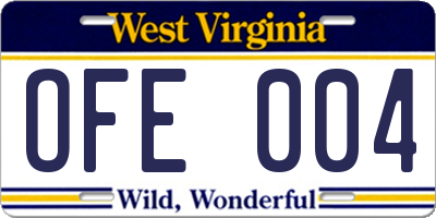 WV license plate OFE004