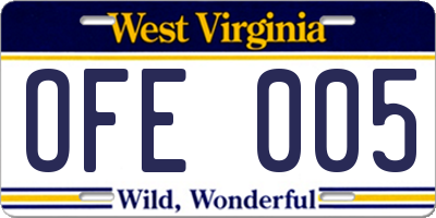 WV license plate OFE005