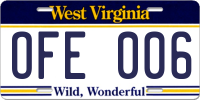 WV license plate OFE006