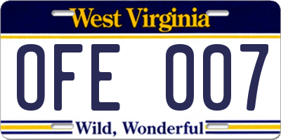 WV license plate OFE007