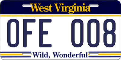 WV license plate OFE008