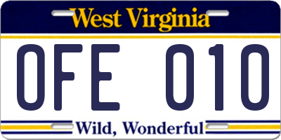 WV license plate OFE010