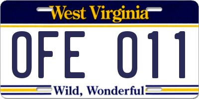 WV license plate OFE011