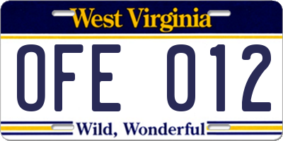 WV license plate OFE012