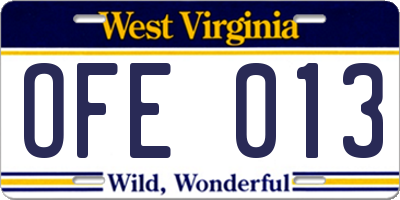 WV license plate OFE013