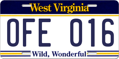 WV license plate OFE016